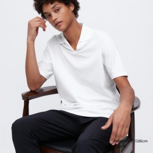 Koszulka Polo Męskie Uniqlo AIRism Skipper Collar Białe,Uniqlo Polska | D888052