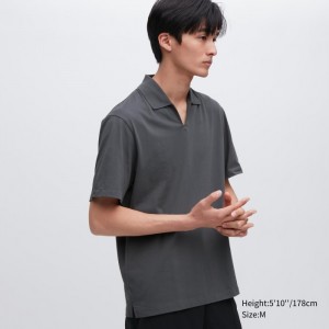 Koszulka Polo Męskie Uniqlo AIRism Skipper Collar Szare,Uniqlo Polska | U998660