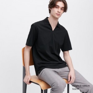 Koszulka Polo Męskie Uniqlo AIRism Skipper Collar Czarne,Uniqlo Polska | T882459