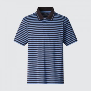 Koszulka Polo Męskie Uniqlo DRY-EX Short-Sleeve (Striped) (Adam Scott) Niebieskie,Uniqlo Polska | S959686