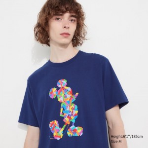 Koszulki Z Grafiką Damskie Uniqlo Mickey Stands UT (Short-Sleeve) Niebieskie,Uniqlo Polska | Z400946