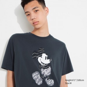 Koszulki Z Grafiką Damskie Uniqlo Mickey Stands UT (Short-Sleeve) Ciemny Szare,Uniqlo Polska | E193063