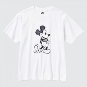 Koszulki Z Grafiką Damskie Uniqlo Mickey Stands UT (Short Sleeve) Białe,Uniqlo Polska | C490549