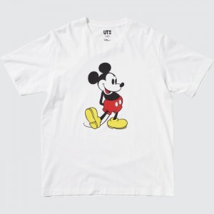 Koszulki Z Grafiką Damskie Uniqlo Mickey Stands UT (Short-Sleeve) Białe,Uniqlo Polska | A876955