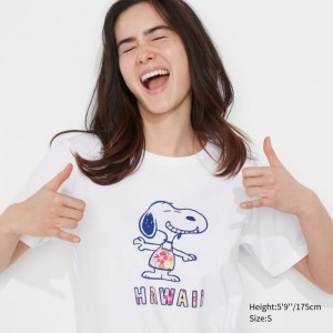 Koszulki Z Grafiką Damskie Uniqlo Peanuts Hawaii UT (Short-Sleeve) Białe,Uniqlo Polska | T584041
