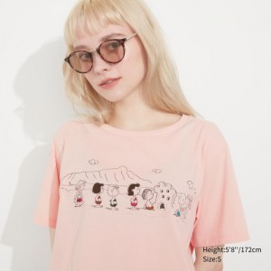 Koszulki Z Grafiką Damskie Uniqlo Peanuts Hawaii UT (Short-Sleeve) Różowe,Uniqlo Polska | T381992