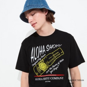 Koszulki Z Grafiką Damskie Uniqlo The Brands Hawaii UT (Short-Sleeve) (Aloha Shoyu) Czarne,Uniqlo Polska | T434012