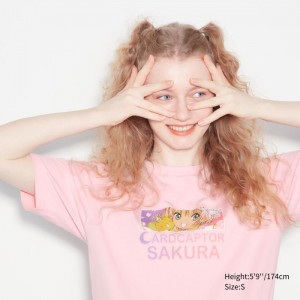 Koszulki Z Grafiką Damskie Uniqlo The World of CLAMP UT (Short Sleeve) Różowe,Uniqlo Polska | P680267