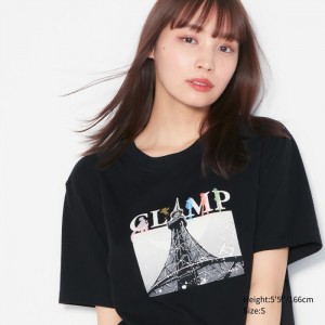 Koszulki Z Grafiką Damskie Uniqlo The World of CLAMP UT (Short Sleeve) Czarne,Uniqlo Polska | B552524