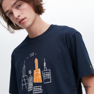 Koszulki Z Grafiką Damskie Uniqlo UT Archive UT (Short Sleeve) (Jean-Michel Basquiat) Granatowe,Uniqlo Polska | P311703
