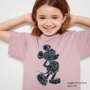 Koszulki Z Grafiką Dziecięce Uniqlo Mickey Stands UT (Short Sleeve) Różowe,Uniqlo Polska | G912017