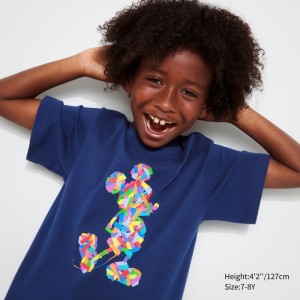 Koszulki Z Grafiką Dziecięce Uniqlo Mickey Stands UT (Short Sleeve) Niebieskie,Uniqlo Polska | Y184773
