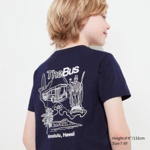 Koszulki Z Grafiką Dziecięce Uniqlo The Brands Hawaii UT (Short-Sleeve) Granatowe,Uniqlo Polska | X075280