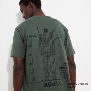 Koszulki Z Grafiką Męskie Uniqlo Attack on Titan UT (Short-Sleeve) Zielone,Uniqlo Polska | Q731364