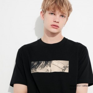 Koszulki Z Grafiką Męskie Uniqlo Attack on Titan UT (Short-Sleeve) Czarne,Uniqlo Polska | K964582
