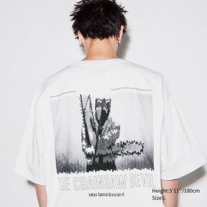 Koszulki Z Grafiką Męskie Uniqlo Chainsaw Man × Kosuke Kawamura UT (Oversized Short-Sleeve) (Denji) Białe,Uniqlo Polska | S365581