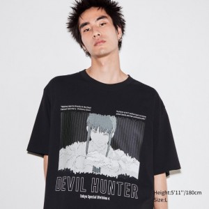 Koszulki Z Grafiką Męskie Uniqlo Chainsaw Man × Kosuke Kawamura UT (Oversized Short-Sleeve) (Makima) Czarne,Uniqlo Polska | H294809