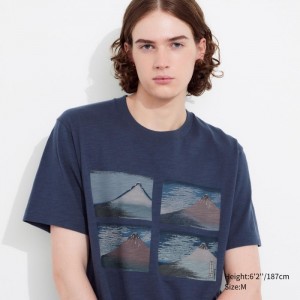 Koszulki Z Grafiką Męskie Uniqlo Hokusai Remixed UT (Short-Sleeve) Niebieskie,Uniqlo Polska | M389945