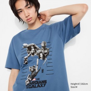 Koszulki Z Grafiką Męskie Uniqlo Marvel Art Collection by Mondo UT (Short-Sleeve) Niebieskie,Uniqlo Polska | O474032