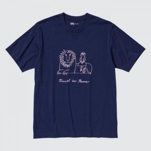 Koszulki Z Grafiką Męskie Uniqlo PEACE FOR ALL (Lisa Larson) (Short-Sleeve) Granatowe,Uniqlo Polska | B070050