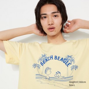 Koszulki Z Grafiką Męskie Uniqlo Peanuts Hawaii UT (Short Sleeve) Kremowe,Uniqlo Polska | C556360