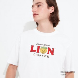 Koszulki Z Grafiką Męskie Uniqlo The Brands Hawaii UT (Short-Sleeve) (Lion Coffee) Białe,Uniqlo Polska | L912319