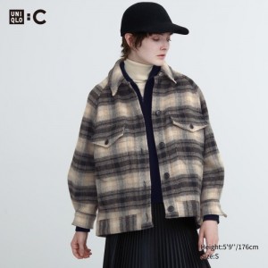 Kurtki Damskie Uniqlo Oversized Checked Szare,Uniqlo Polska | R059682
