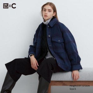 Kurtki Damskie Uniqlo Oversized Checked Niebieskie,Uniqlo Polska | Z890668