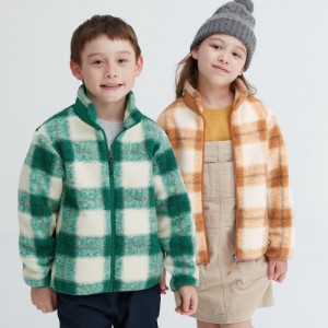Kurtki Dziecięce Uniqlo Windproof Fleece (Checked) Zielone,Uniqlo Polska | J785040
