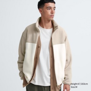 Kurtki Męskie Uniqlo Fleece Full-Zip (Color Block) Natural,Uniqlo Polska | Y689508