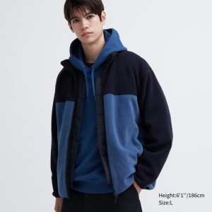 Kurtki Męskie Uniqlo Fleece Full-Zip (Color Block) Niebieskie,Uniqlo Polska | V964735
