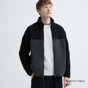 Kurtki Męskie Uniqlo Fleece Full-Zip (Color Block) Szare,Uniqlo Polska | Y246540