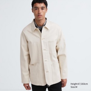 Kurtki Męskie Uniqlo Utility (Denim) Białe,Uniqlo Polska | D861016