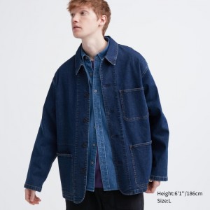 Kurtki Męskie Uniqlo Utility (Denim) Niebieskie,Uniqlo Polska | R610983