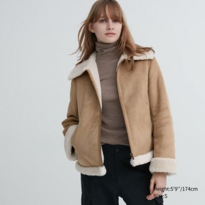 Kurtki Polarowe Damskie Uniqlo Pile-Lined Jacket Beżowe,Uniqlo Polska | R411997