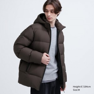 Kurtki Puchowe Męskie Uniqlo Powder Soft (NANODESIGN™) Ciemny Brązowe,Uniqlo Polska | G082457