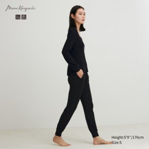 Lounge Pants Damskie Uniqlo HEATTECH Wool Blend Waffle Czarne,Uniqlo Polska | U082134
