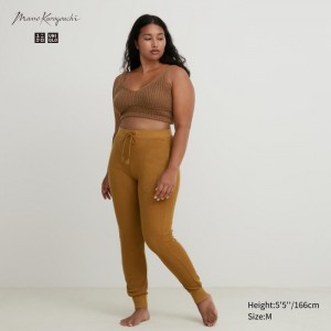 Lounge Pants Damskie Uniqlo HEATTECH Wool Blend Waffle Brązowe,Uniqlo Polska | M969213