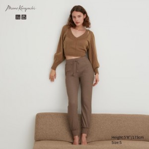 Lounge Pants Damskie Uniqlo HEATTECH Wool Blend Waffle Brązowe,Uniqlo Polska | J659476