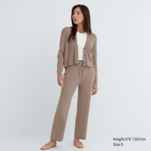 Lounge Pants Damskie Uniqlo Washable Knit Ribbed Khaki,Uniqlo Polska | P107761