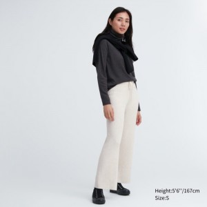 Lounge Pants Damskie Uniqlo Washable Knit Ribbed Natural,Uniqlo Polska | S126539