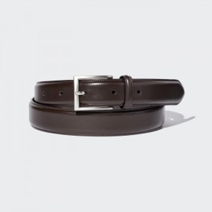 Paski Męskie Uniqlo Italian Leather Stitched Ciemny Brązowe,Uniqlo Polska | V290099