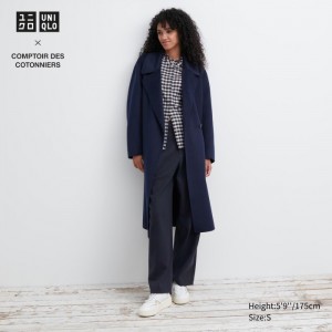 Płaszcze Damskie Uniqlo Double Face Wrap Granatowe,Uniqlo Polska | V748970
