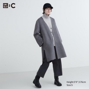 Płaszcze Damskie Uniqlo Double Face Wrap Szare,Uniqlo Polska | S407120