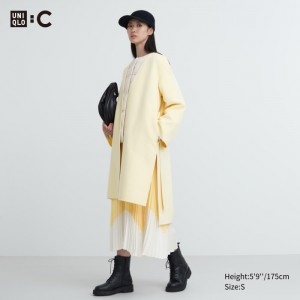 Płaszcze Damskie Uniqlo Double Face Wrap Żółte,Uniqlo Polska | A248776