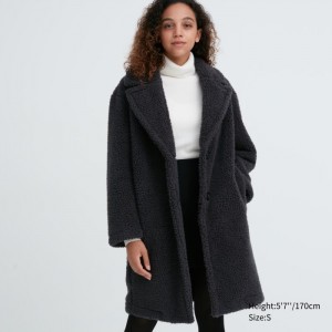 Płaszcze Damskie Uniqlo Pile-Lined Fleece Tailored Ciemny Szare,Uniqlo Polska | V146106