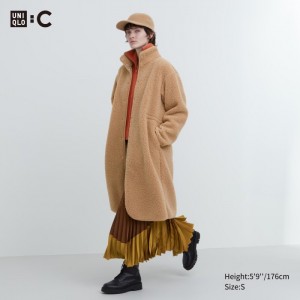 Płaszcze Damskie Uniqlo Pile Lined Fleece Stand Collar Beżowe,Uniqlo Polska | F624914