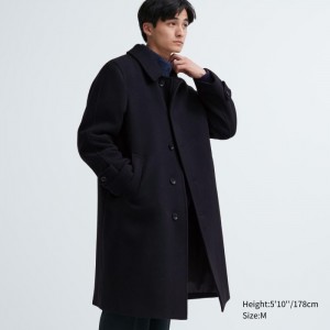 Płaszcze Męskie Uniqlo Balmacaan Granatowe,Uniqlo Polska | R327681
