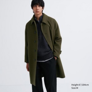 Płaszcze Męskie Uniqlo Balmacaan Oliwkowe,Uniqlo Polska | D533605