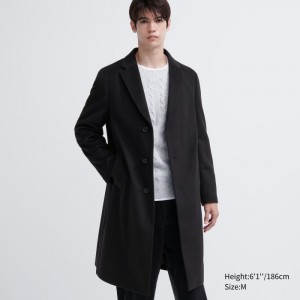 Płaszcze Męskie Uniqlo Wool Cashmere Chesterfield Czarne,Uniqlo Polska | J326236